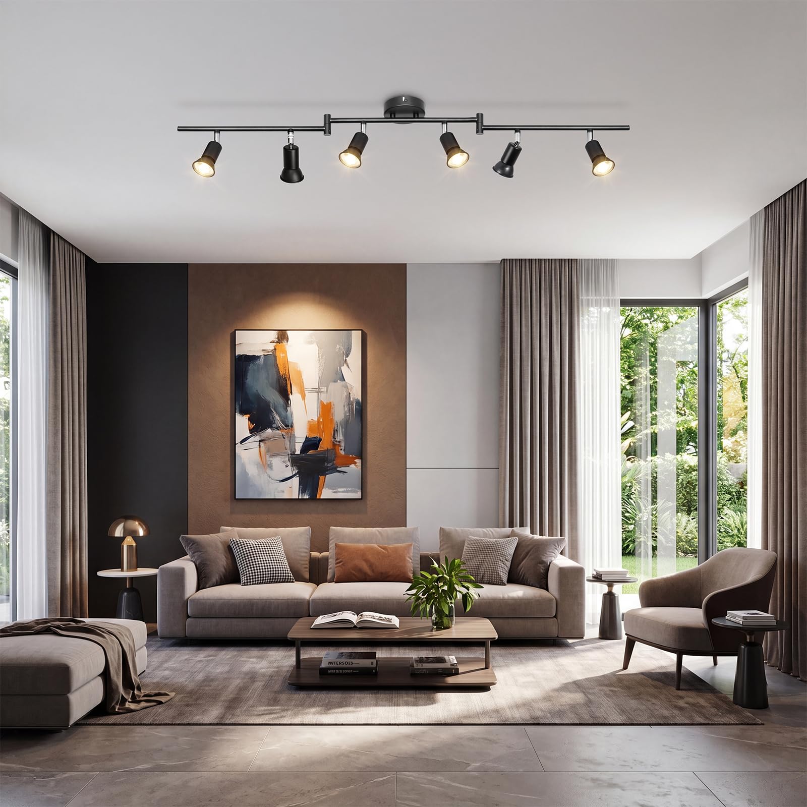 Faretti LED Soffitto GU10 Orientabili in Ferro, Nero, 6 Luci | 350° Orizzontali e 90° Verticali, Max 50W per Lampadina GU10, Senza Lampadina, Ideale per Soggiorno, Cucina e Camera da Letto