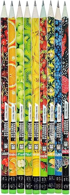 St@llion Recycled HB Pencils With Eraser Tips Fruit Print Recycled Paper Wood Free Pencils (10 Pcs)