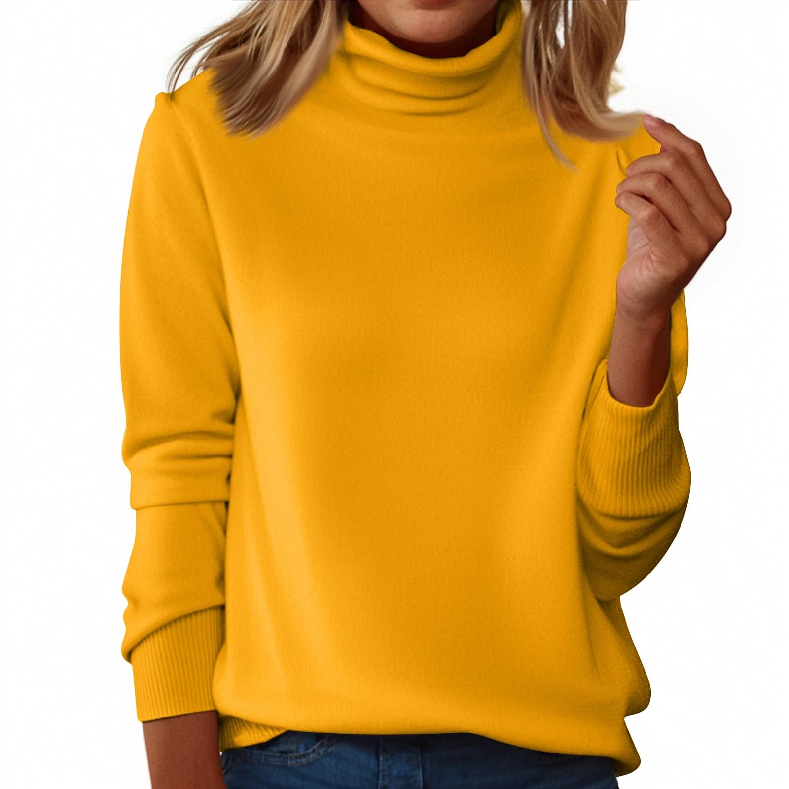 Womens Sweaters Turtleneck Long Sleeve Pullover Casual Knitted Pullover Wool Warm Cozy Tops Fall Winter Clothes