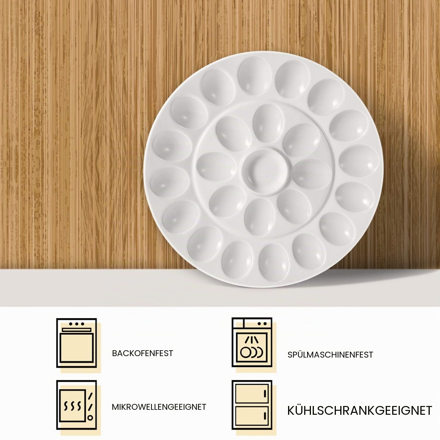 Flexzion Deviled Egg Tablett aus Keramik Porzellan (2er Pack) 25 Tasse Eier servieren Tablett Catering-Platte für Teufels-Eier, Ostereier Halter & Desserts dekorative Küche Platt