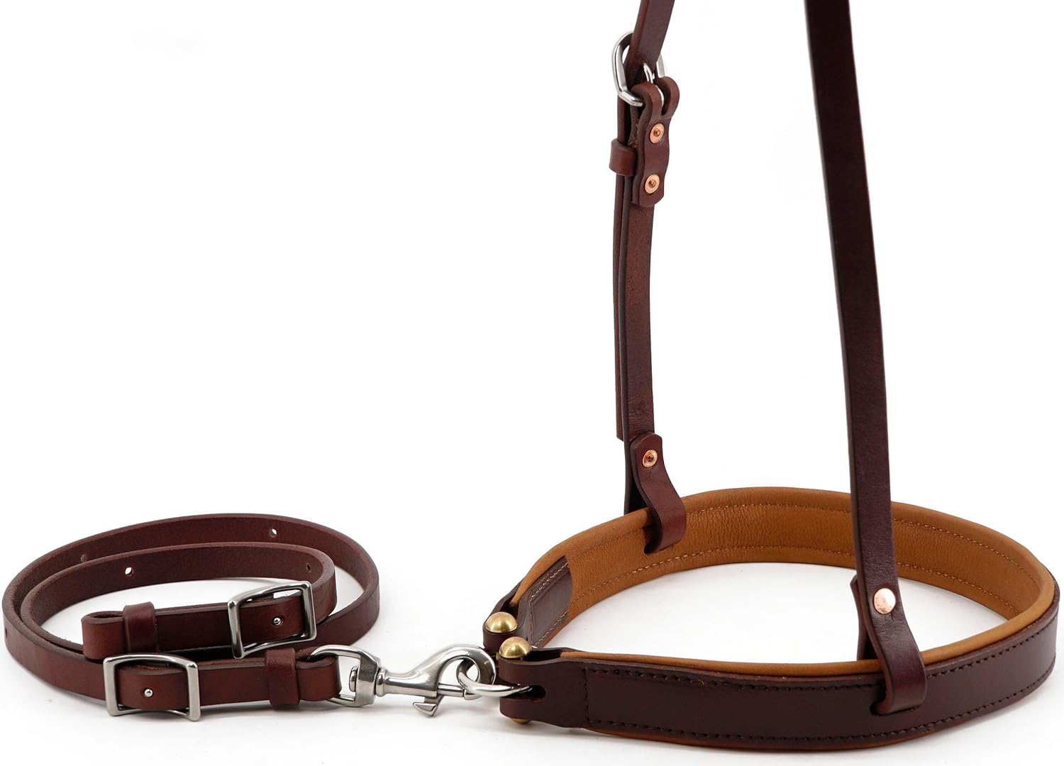 Jeereal Horse Noseband Soft Padded Round Nose Caveson with Leather Tie Down Strap, Efficient Training Aid | Premium Heavy Oiled Leather | Reinforced Stitching