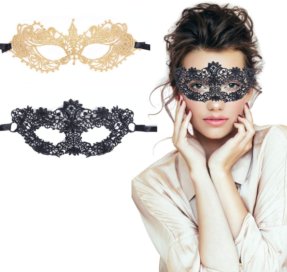 TreatMe Masquerade Mask - 3 Pack Women Venetian Mask Pretty Elegant Lady Lace Masquerade Halloween Mardi Gras Party : Clothing, Shoes & Jewelry