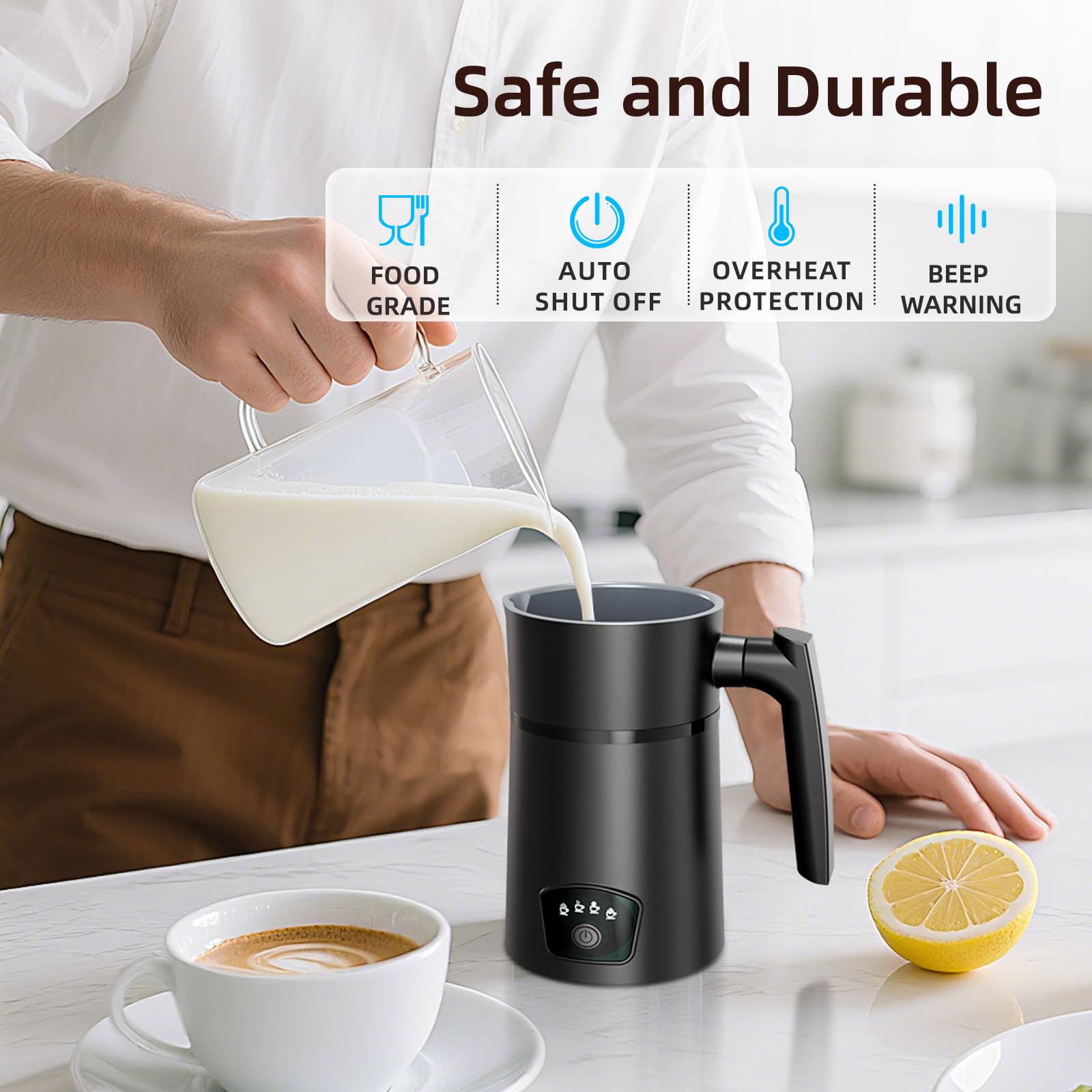 Espumador de leche, vaporizador de leche eléctrico 4 en 1, máquina automática de espuma fría y caliente, calentador de leche de 11.8 onzas, espumador de café para café con leche, capuchino 6