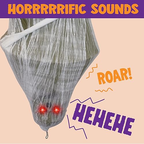 Miniatura 5 de JOYIN Cadáver de capullo colgante animado de Halloween de 68 pulgadas con ojos iluminados y sonido espeluznante para Halloween al aire libre,