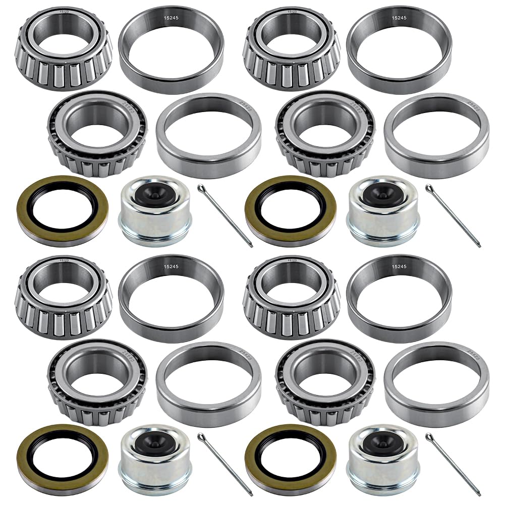 4 Sets 25580 15123 Trailer Axle Hub Bearings Kits for 5200-6000 lbs Axle, Trailer Axle Bearing Kit with 2.44” Dust Cap, Grease Seal, Cotter Pin, Rotating Quiet and High-Speed Trailer Bearing