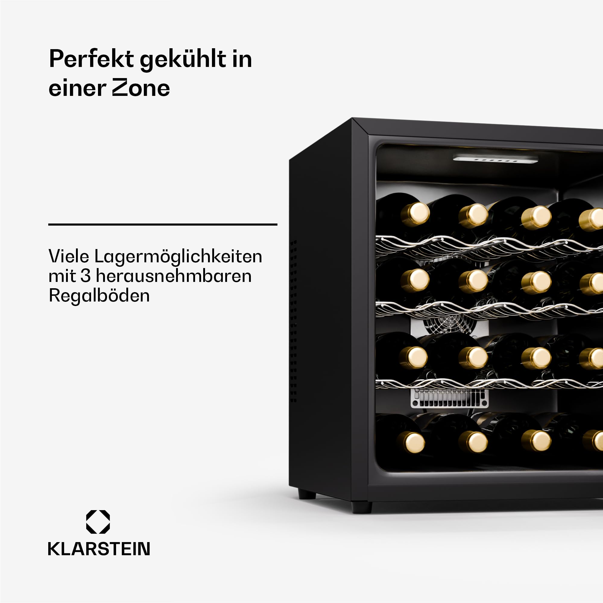 Klarstein Freistehender Weinkühlschrank 1 Zonen 16 Flaschen 5-22°C Glastür Leiser Flaschenkühlschrank