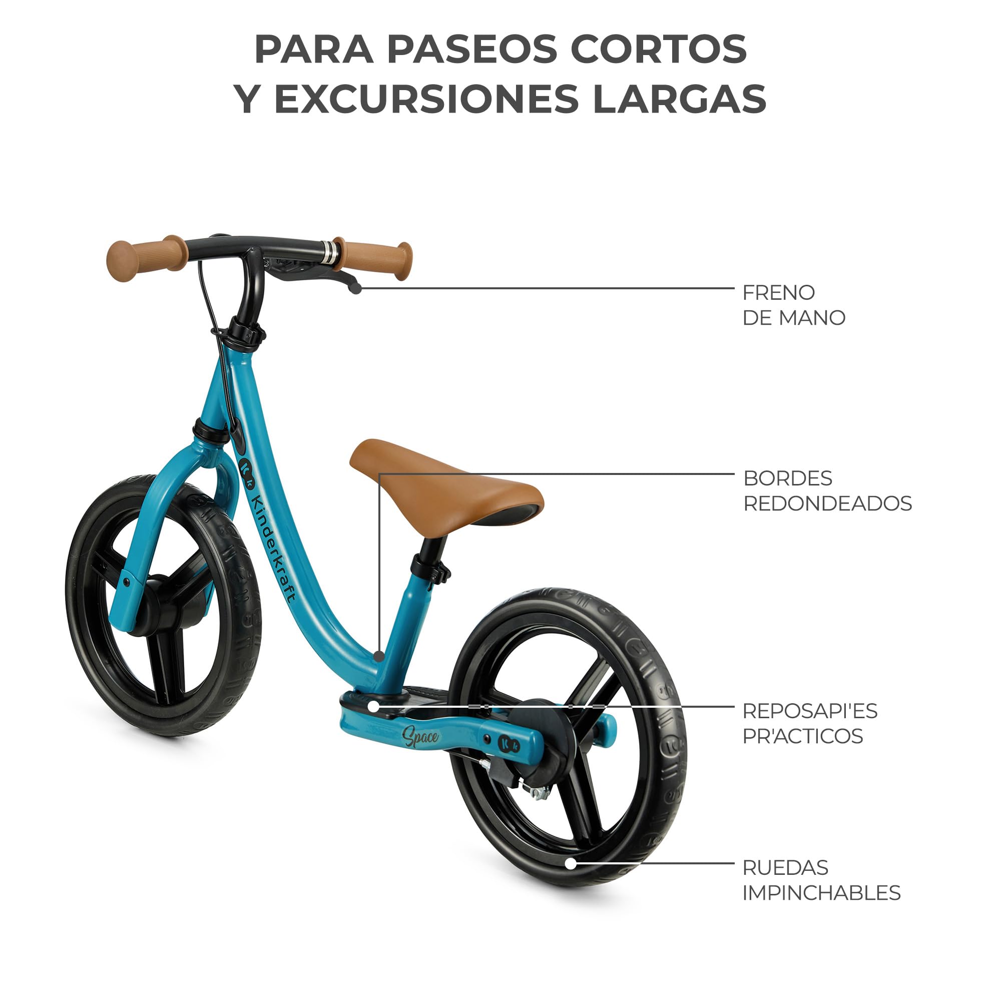 Kinderkraft Space 2 Bicicleta sin Pedales, Bicicleta Niño 2 años, Bicicleta 2 Ruedas, Sillín Ajustable, con Freno, Ligera, 3.6 kg, Ruedas 28 cm de diámetro, 35 kg