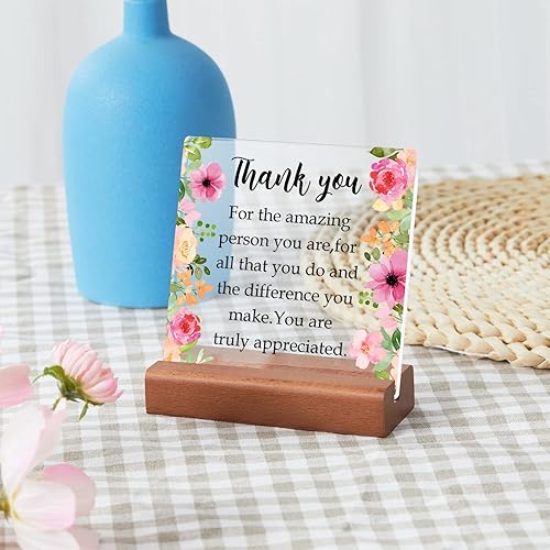 Miniatura 3 de Cartel de agradecimiento de despedida para mujeres, hombres, amigos, jefes, regalo de jubilación, placa cuadrada de acrílico con soporte de madera