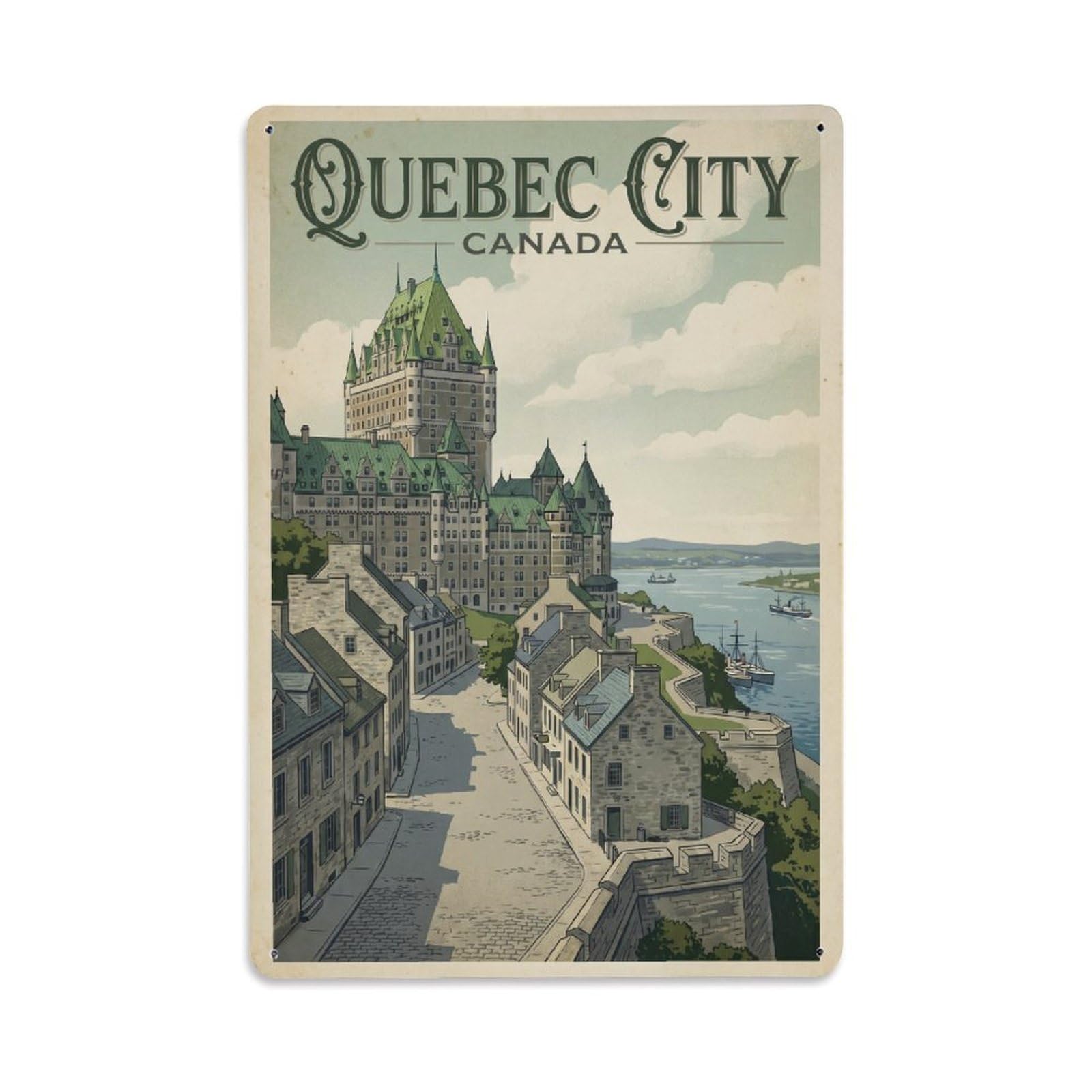 Retro Canada Quebec City Travel Metal Tin Sign