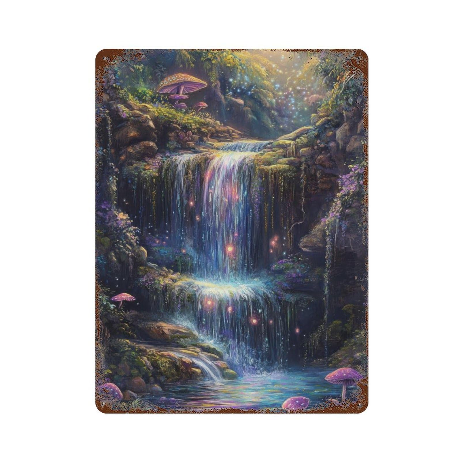 xiaoxiaoshen Fairy Waterfall Mystical Woodland Vintage Fantasy Wall Decor Art Metal Tin Poster Modern Home Decor Art Home Bar Shop Decorations Vintage Sign 40x30cm