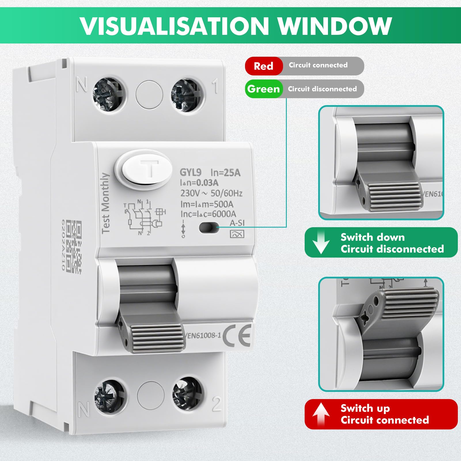 Disjoncteur différentiel 30mA 25A 2 pôles Type A-SI | électromagnétique super immunisé 2P 6kA RCCB AC230V interrupteur différentiel avec protection contre les fuites électriques
