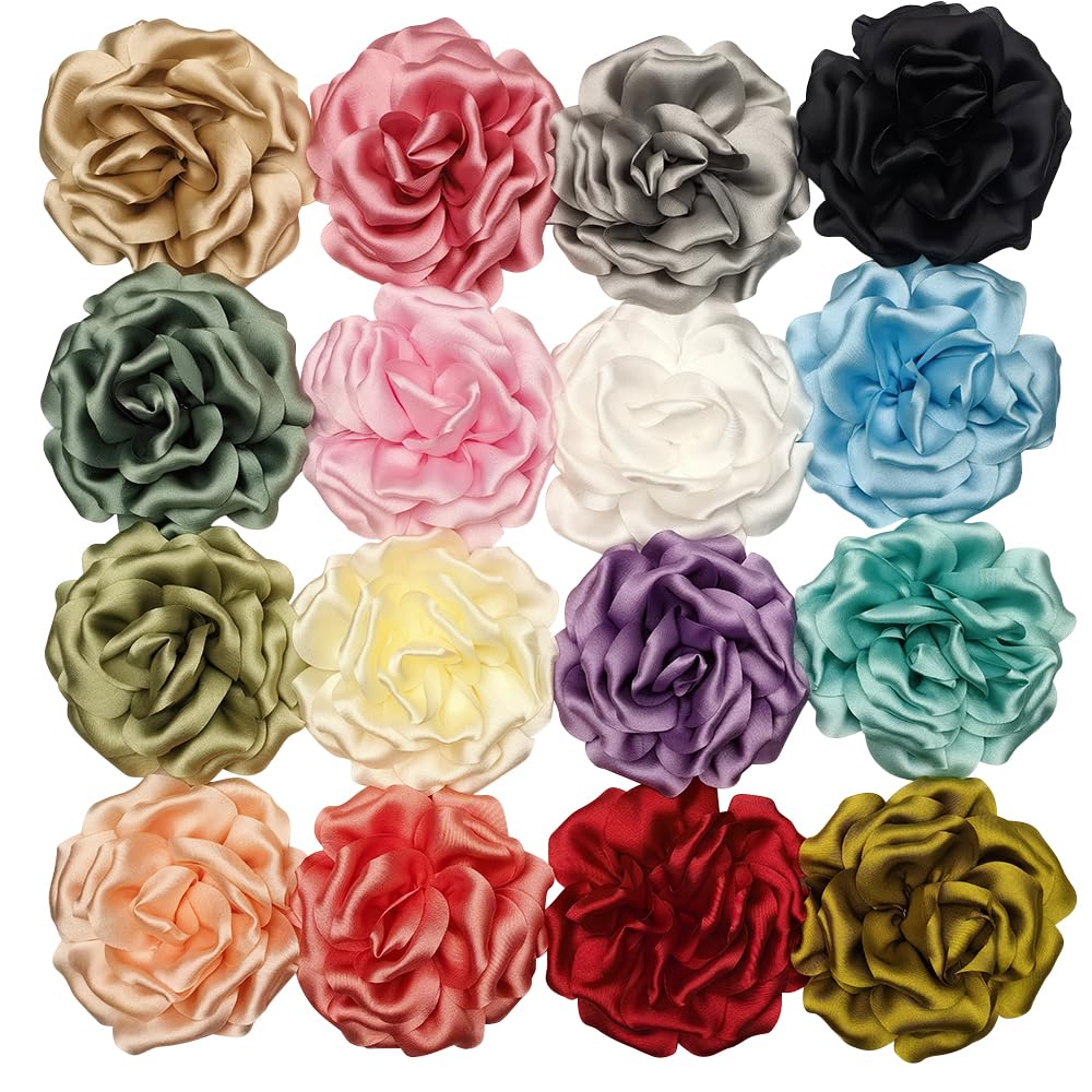 Chenkou Craft 16pcs Chiffon Ribbon Flowers with Beads Appliques (Mix, 4"(10cm))