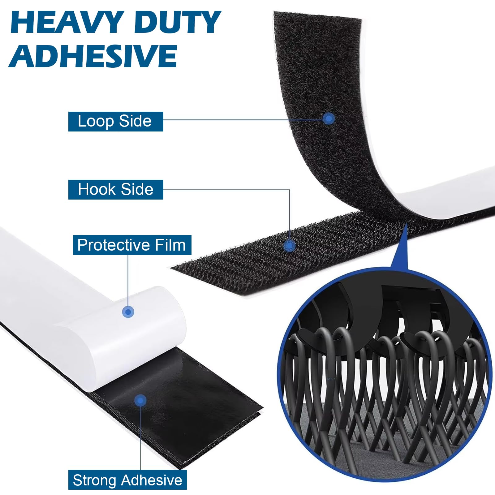 Nastro biadesivo con gancio e anello, 50 mm x 25 m, extra forte, resistente, per appendere quadri, tende, decorazioni per casa e ufficio, garage (nero)