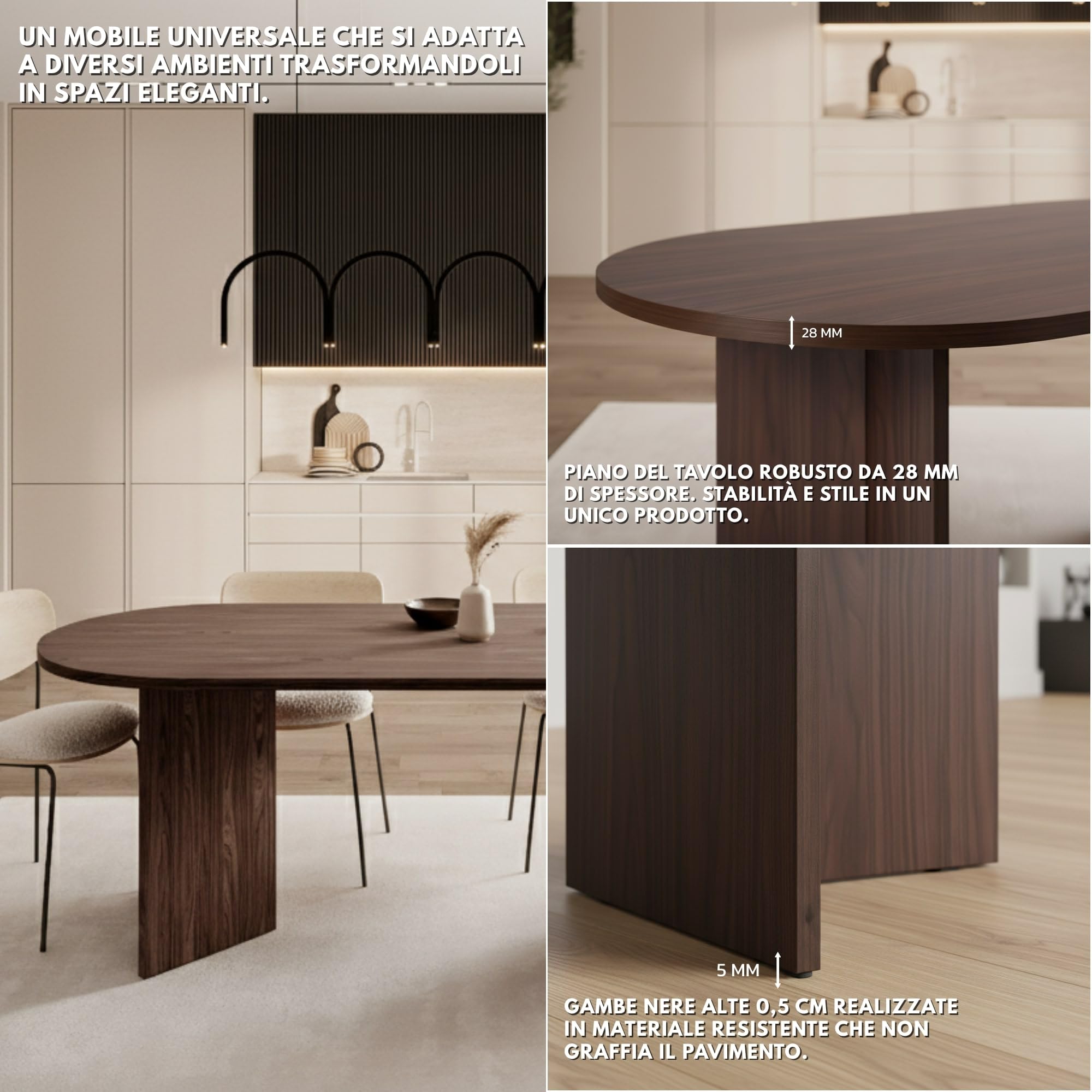 Selsey Tavolo da Pranzo Ovale 90 x 204 cm Ovo, Legno ingegnerizzato, Noce del Wisconsin, 204 cm