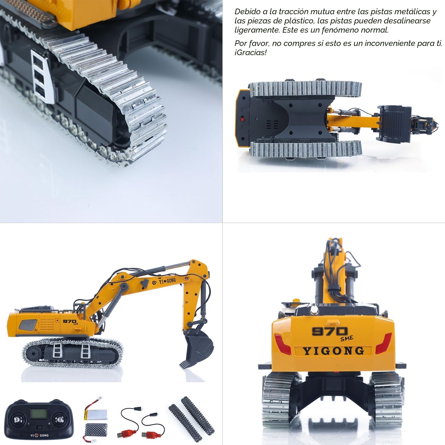 TOUCAN RC HOBBY YINGONG 1:50 RC Excavadora K970 Máquina de construcción Control Remoto Excavadora Eléctrica Pala Metal Cadenas Luz Sonido RTR Batería