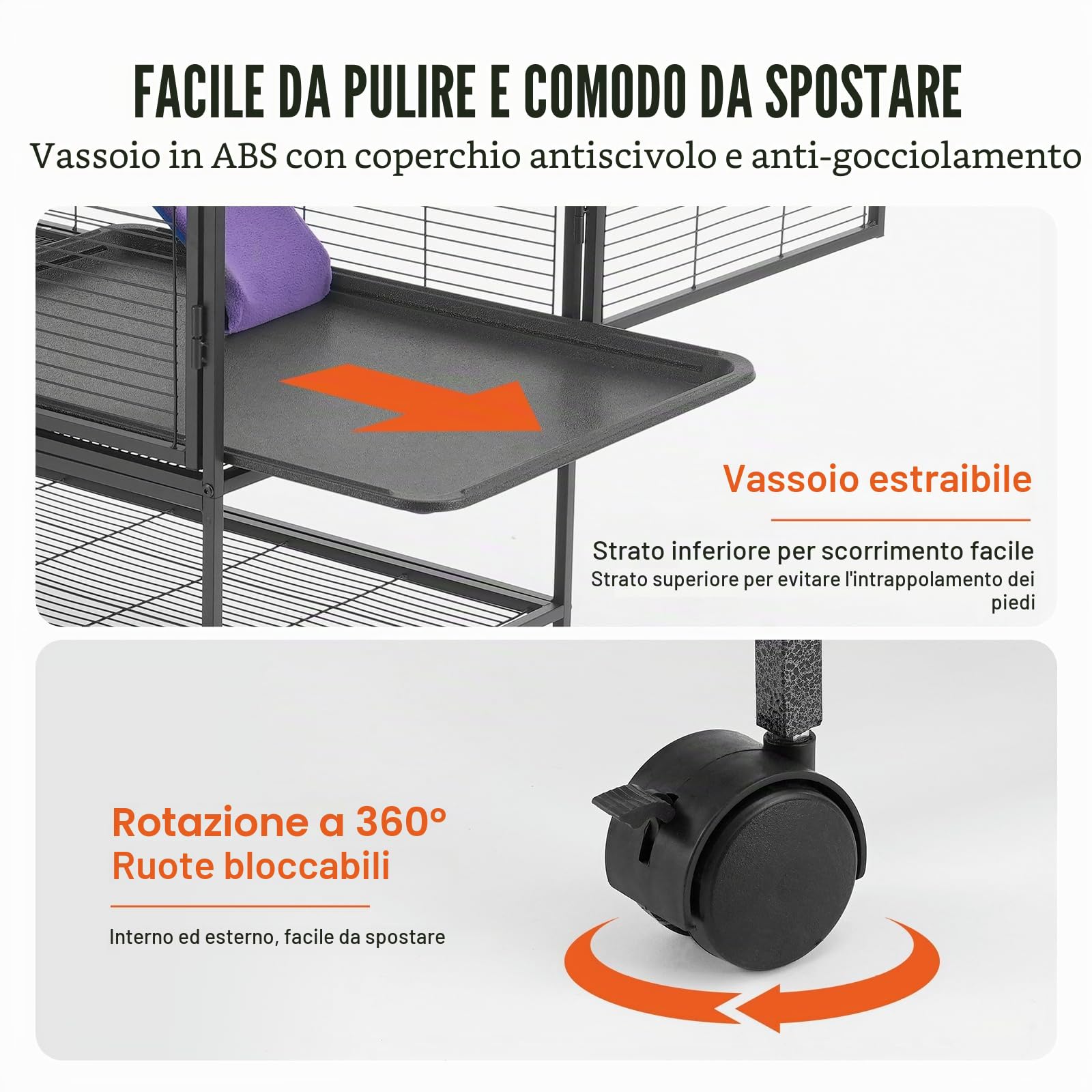 VEVOR Gabbia per Animali in Metallo Rotelle 920 mm, Grande Gabbia a 2 Livelli, Facile Installare Gabbia per Animali con Rampe e Vassoio, Ruote Bloccabili, Ampio Ripiano di Stoccaggio