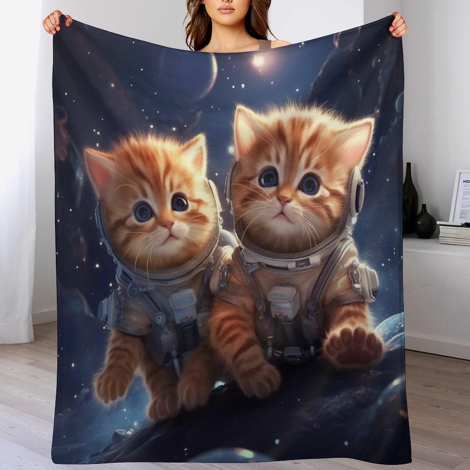 Couverture polaire flannel chat mignon 140x180cm idée cadeau lit