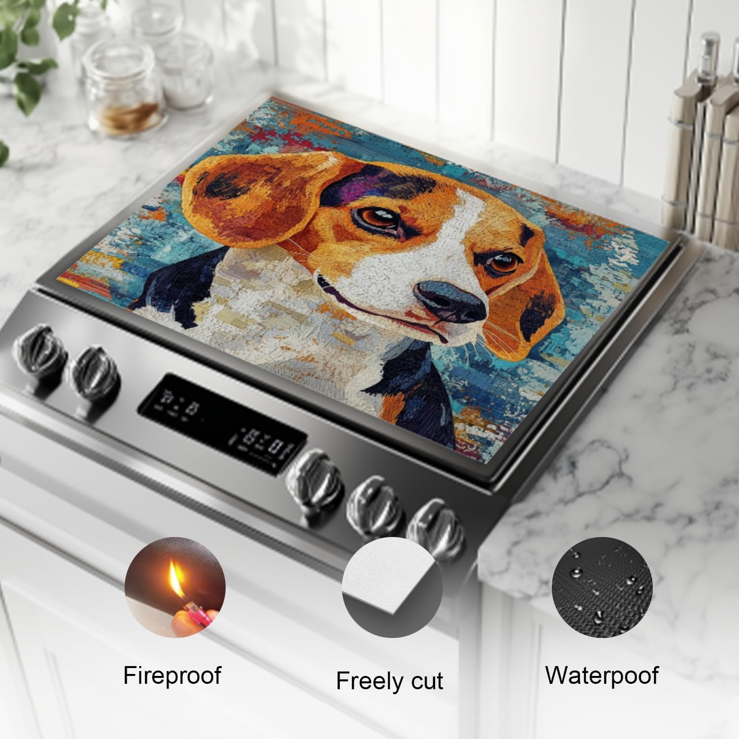 Silicone Stove Mat for Glass Top Stove, Unique - Styled Dog Portrait Electric Stove Cover Mat, 28 x 20 Inch Heat - Resistant Gas Gtove Burner Covers Glass Stove Top Protector