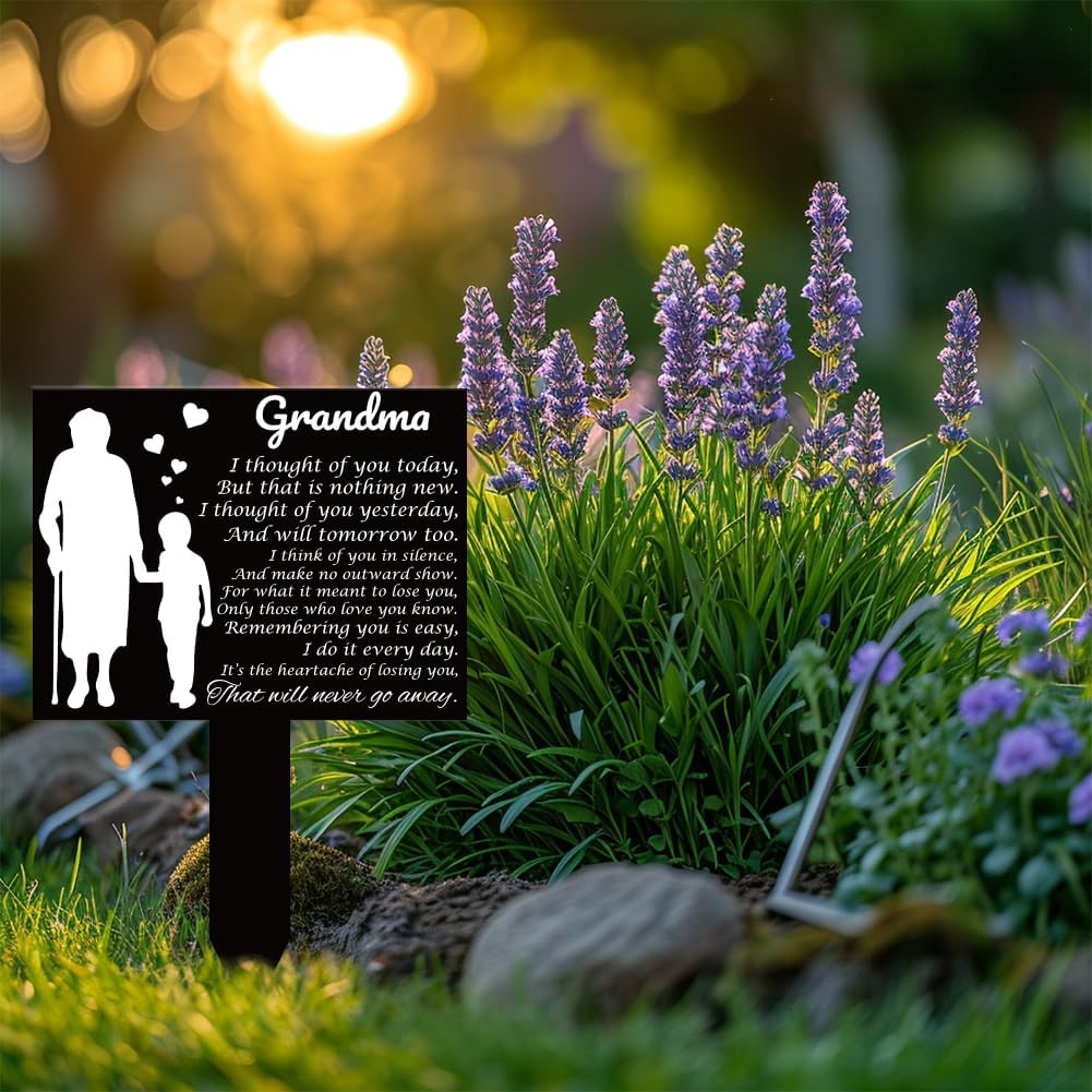 Memorial Stakes Plaque Grave Cemetery Decorations Remembrance Grave Stake Acrylic Garden Stake for Outdoors Yard Sympathy Grave Markers Square Shaped Grandma, black