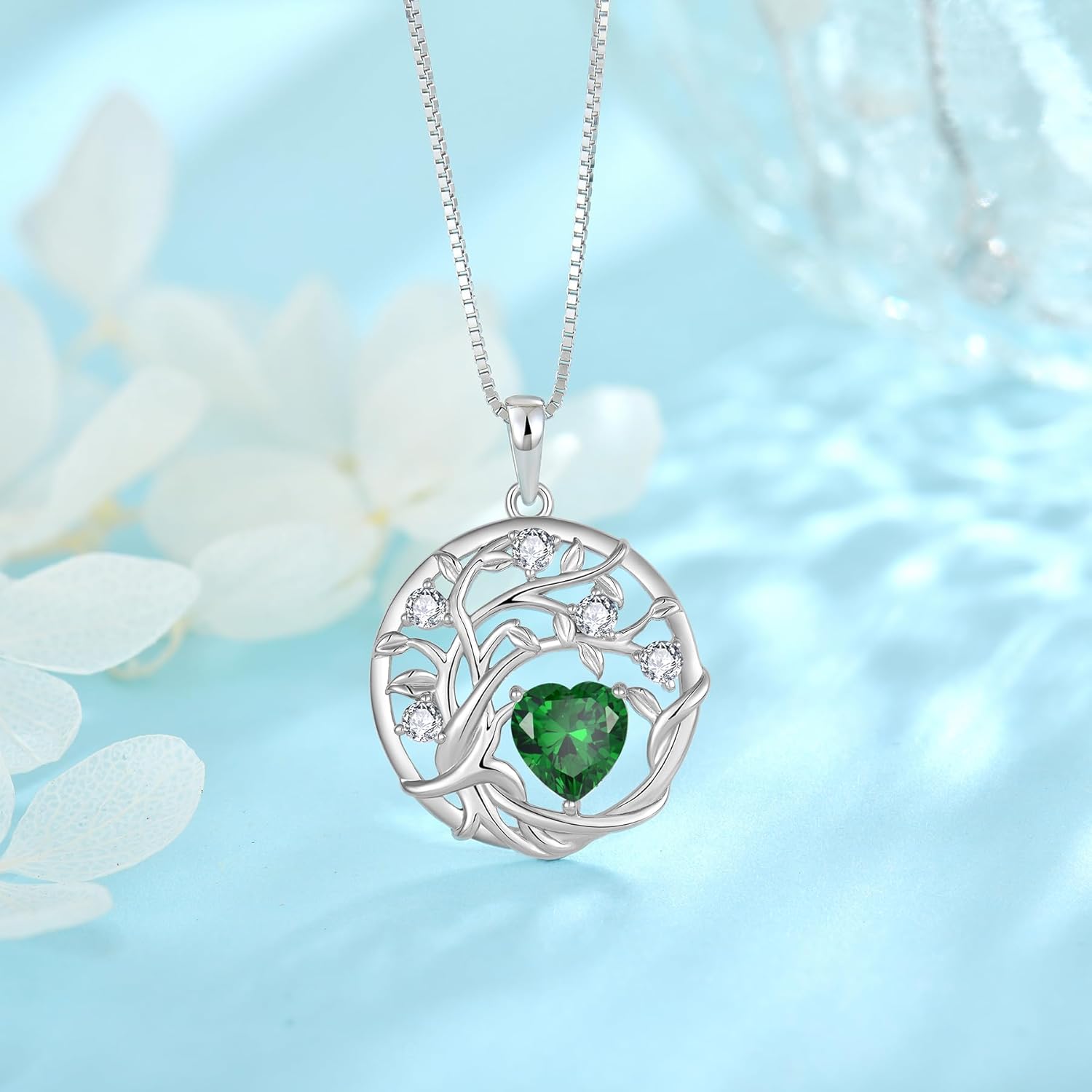 FJ Tree of Life Necklace 925 Sterling Silver Family Tree Pendant Necklace Birthstone Jewelry for Women - Image 3