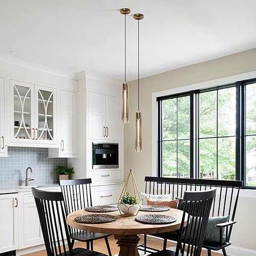 Miniatura 6 de KCO Iluminación de mediados de siglo moderna lámpara colgante de cocina larga de cristal iluminación sobre la isla lámpara colgante de techo de