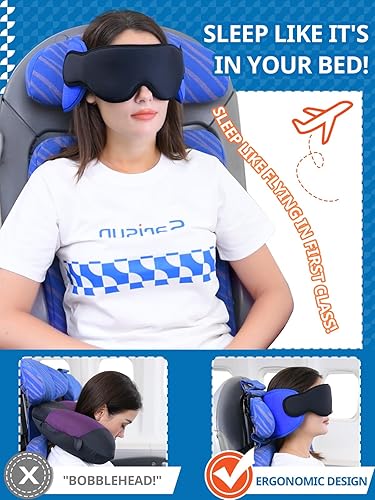 Miniatura 2 de SARISUN Almohada de viaje para aviones, almohada cervical para dormir con máscara de ojos, almohada de avión para vuelo largo, almohada de viaje