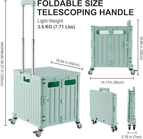 Miniatura 4 de Carrito utilitario plegable portátil, carrito de compras, carrito de compras, caja de herramientas plegable, con tapa, cesta en 4 ruedas giratorias,