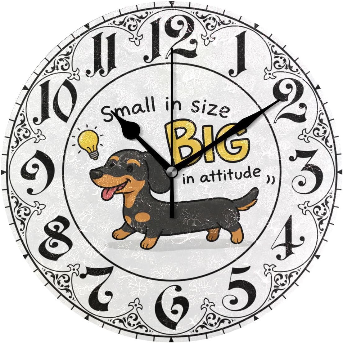 ABLINK Funny Dachshund Dog with Quote Round Wall Clock, Silent Non Ticking Oil Painting Home Office School Decorative Clock Art