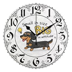 ABLINK Funny Dachshund Dog with Quote Round Wall Clock, Silent Non Ticking Oil Painting Home Office photo ABLINK Funny Dachshund Dog with Quote Round Wall Clock, Silent Non Ticking Oil Painting Home Office