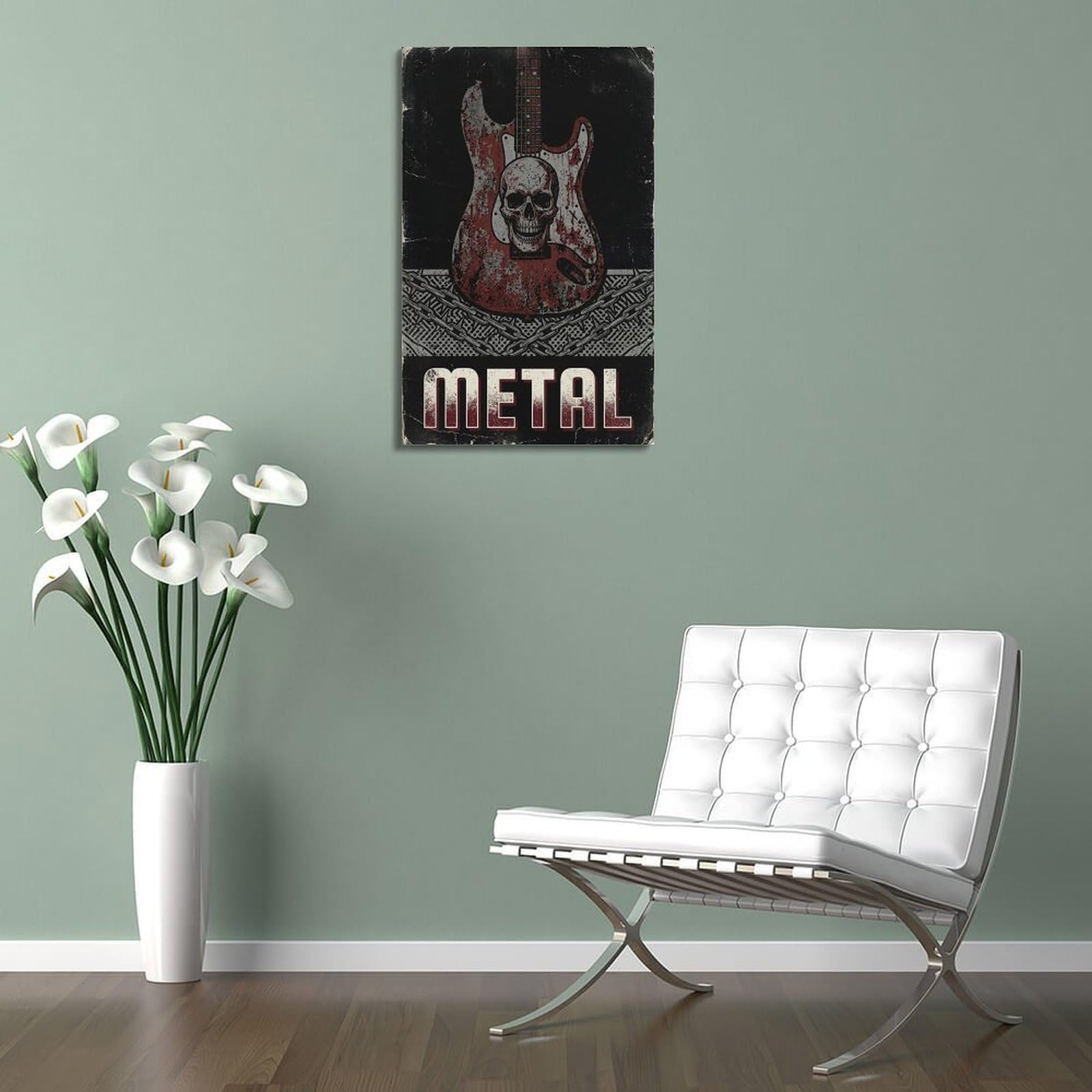 XKUGA Poster con stampa su tela decorativa in stile retrò con teschio e musica hard rock in metallo pesante, moderno, ideale per la famiglia, la grotta degli uomini, la sala giochi, la camera da letto