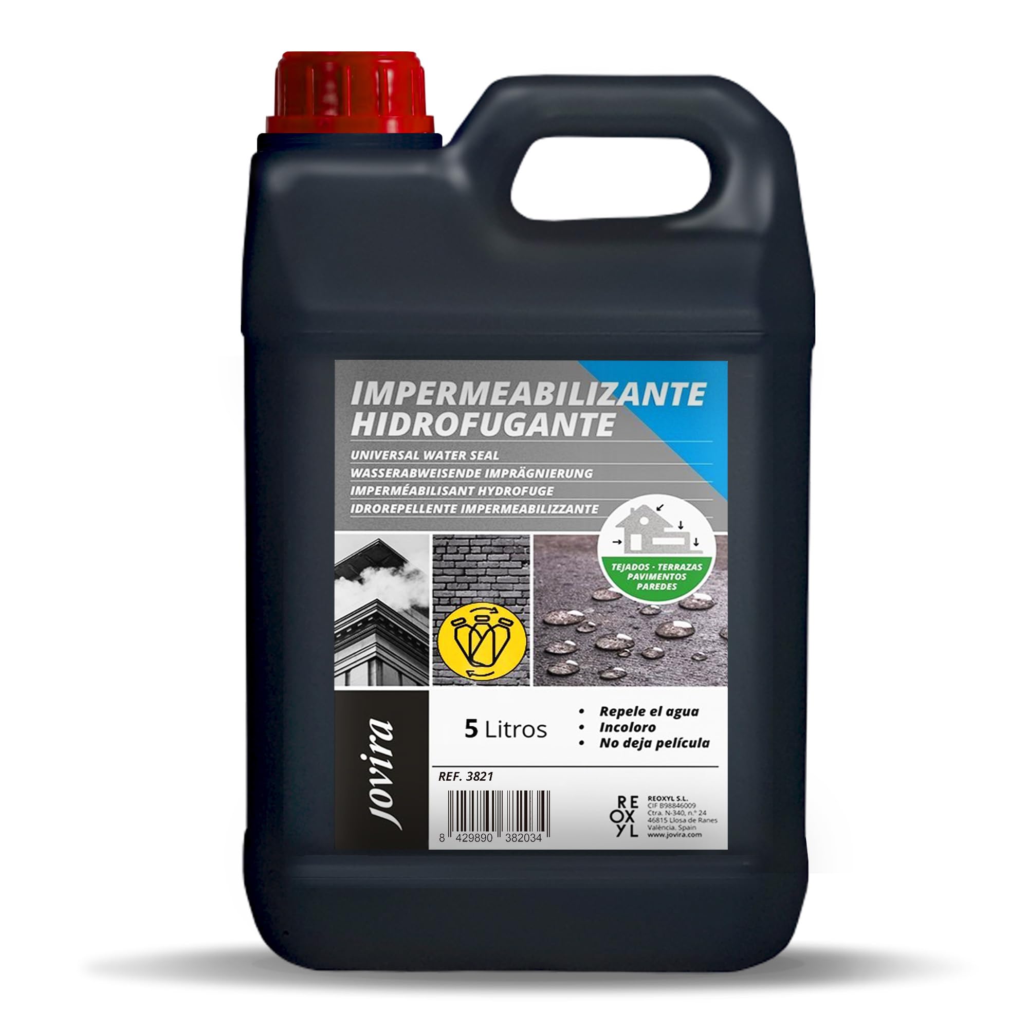 JOVIRA PINTURAS Impermeabilizante Transparente, 5L, Líquido. Hidrofugante Invisible, No Genera Película, Protección Total en Fachadas, Hormigón,Terrazas, Tejados. Waterproof. (5 Litros, Hidrofugante)