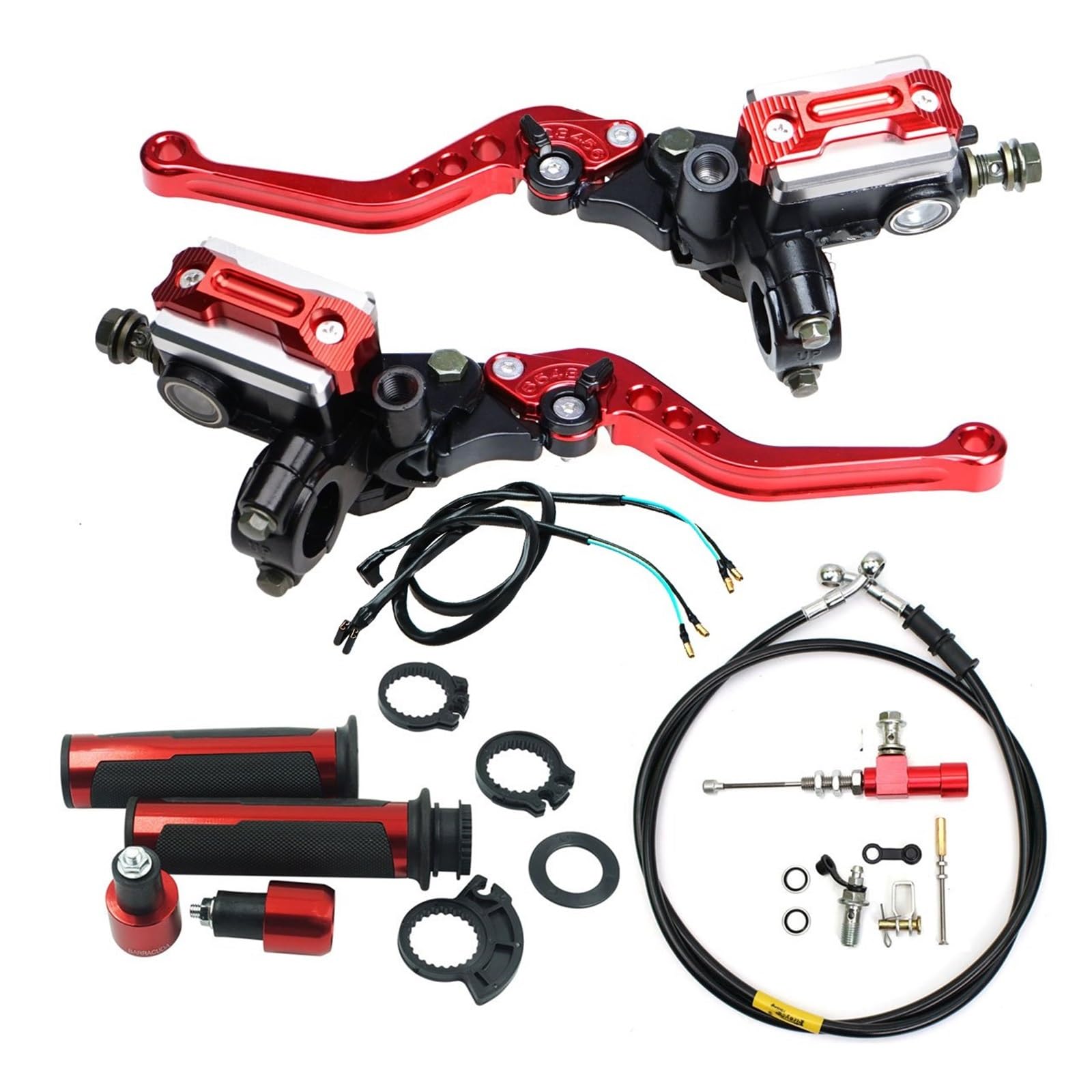 Iukmr Red Motorcycle Clutch Brake Lever Universal Motorcycle Hydraulic Clutch Kit Brake Levers Master Cylinder Reservoir With Grip Hose(Red)