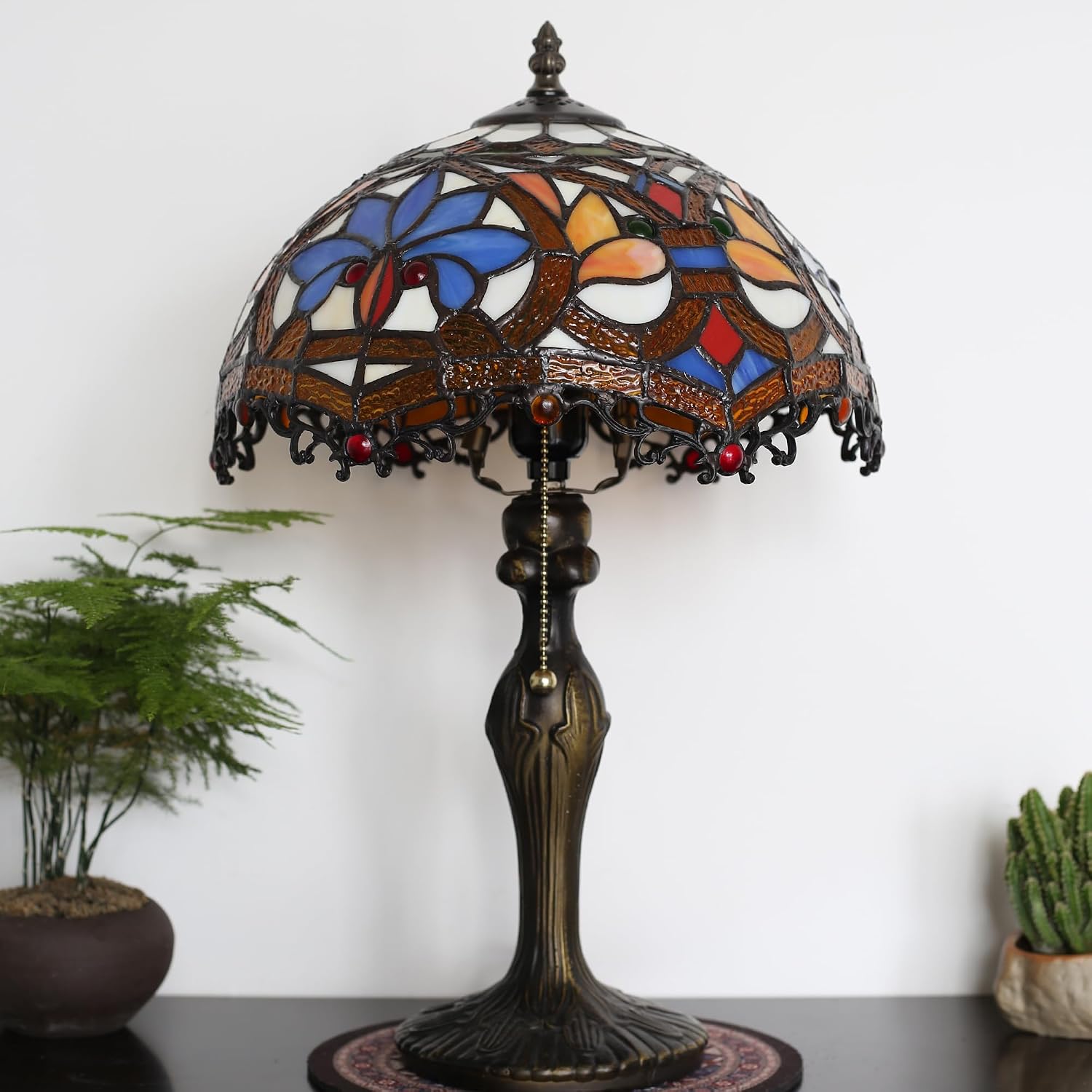 Tiffany Lamp Stained Glass Table Lamp 12 x 19” Yellow Phoenix Tail Style Bedside Reading Lamp Decorative Lamp for Desk Living Room Bedroom Office Study Light Home Decor Gift