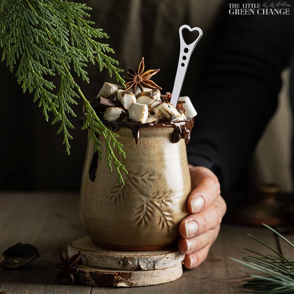 Cuillères à Café En Cœur - Lot De 6 - Acier Inoxydable - Manche Long 17cm - Pour Desserts Ou Café