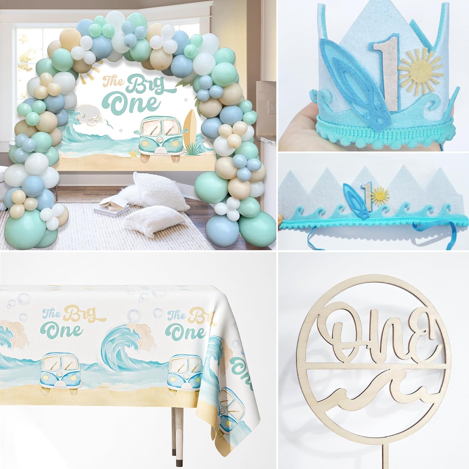 YJDFWAUT The Big One First Birthday Decorations, Surf 1st Birthday Party Supplies, Boy 1st-Wave First Bday Décor, Retro Sand Summer Beach Surfs Up Pool Fishing First Bday
