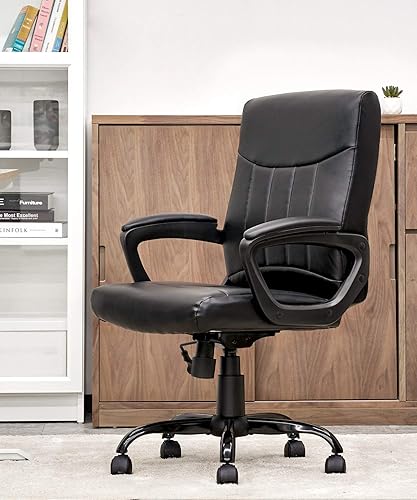 Miniatura 7 de CLATINA Silla ejecutiva de oficina de cuero, silla de escritorio de computadora con respaldo medio con soporte lumbar y reposabrazos acolchados,