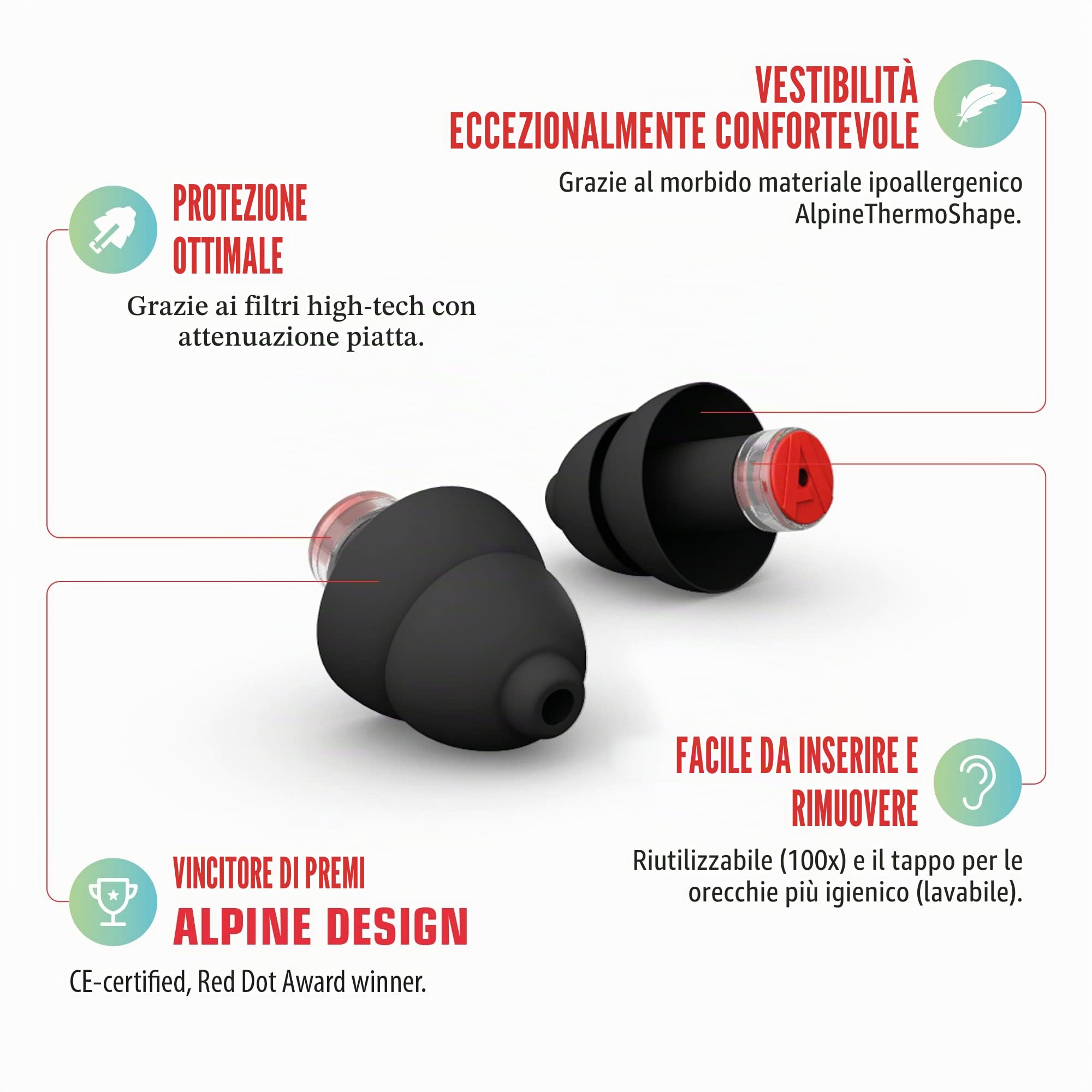 Alpine Formula 1® Race Tappi per le orecchie- Protezione dell'udito riutilizzabile per eventi e ambienti rumorosi – Riduzione del rumore di 22 dB – Protezione dell'udito Ultra Soft Comfort