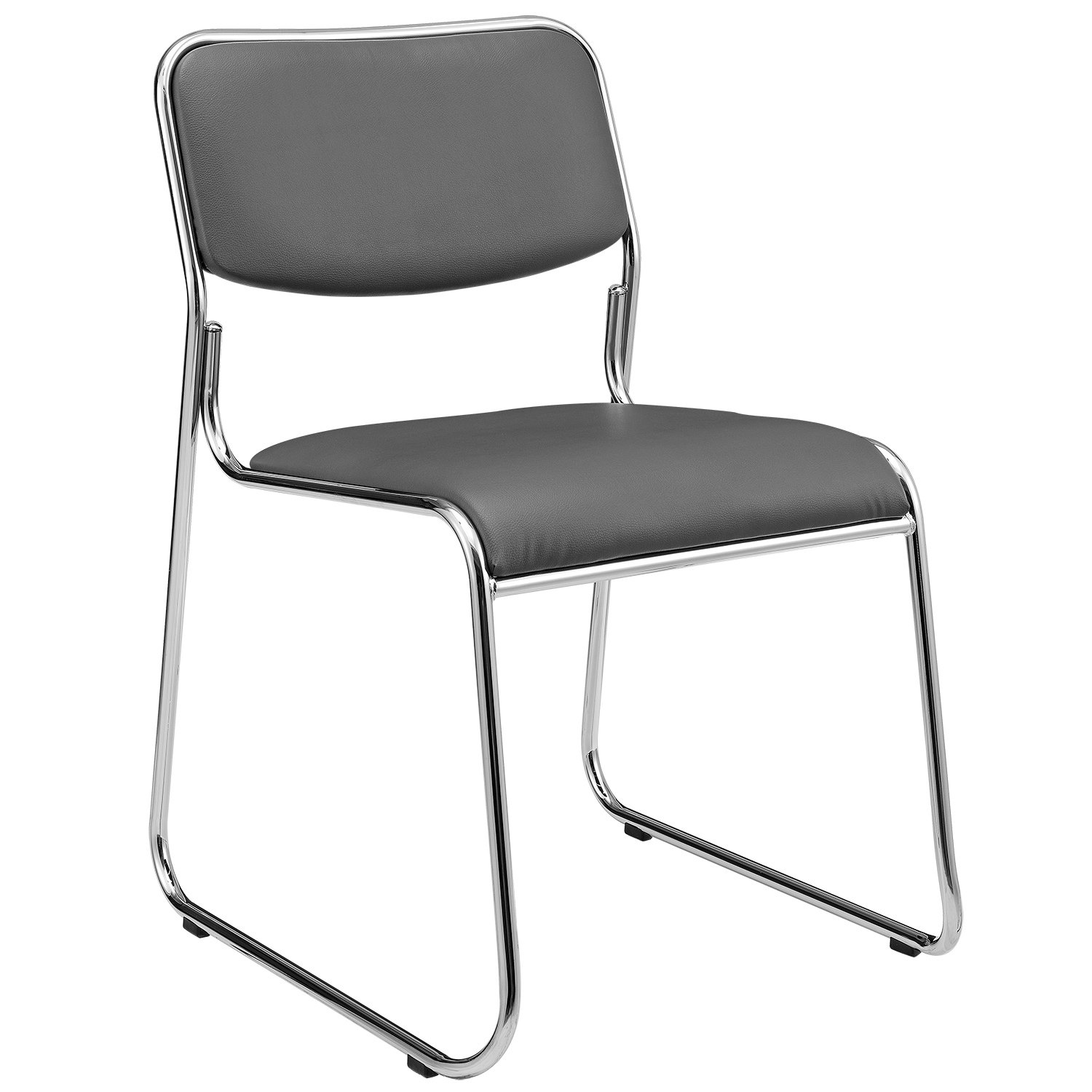 pro.tec Bürostuhl 4er Set Besucherstuhl mit Kunstlederbezug Konferenzstuhl gepolstert Stühle stapelbar für Büro Konferenzraum Arbeitszimmer Wartezimmer Metallgestell Grau