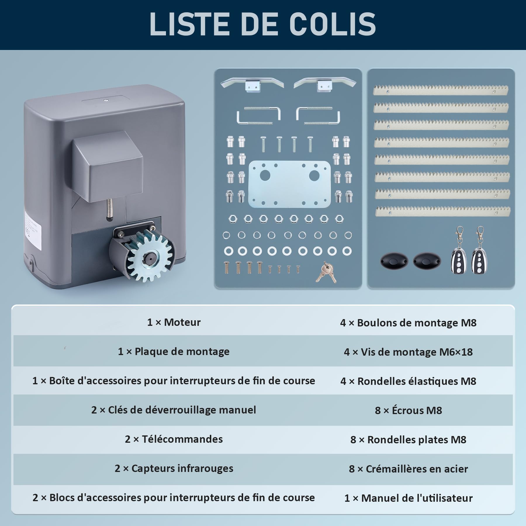 CO-Z Motorisation Portail Coulissant 600 kg 12 m, Kit Automatisme Électrique 280W 220V avec 2 Télécommandes, Photocellules Infrarouges & Crémaillères 4M (IP54)