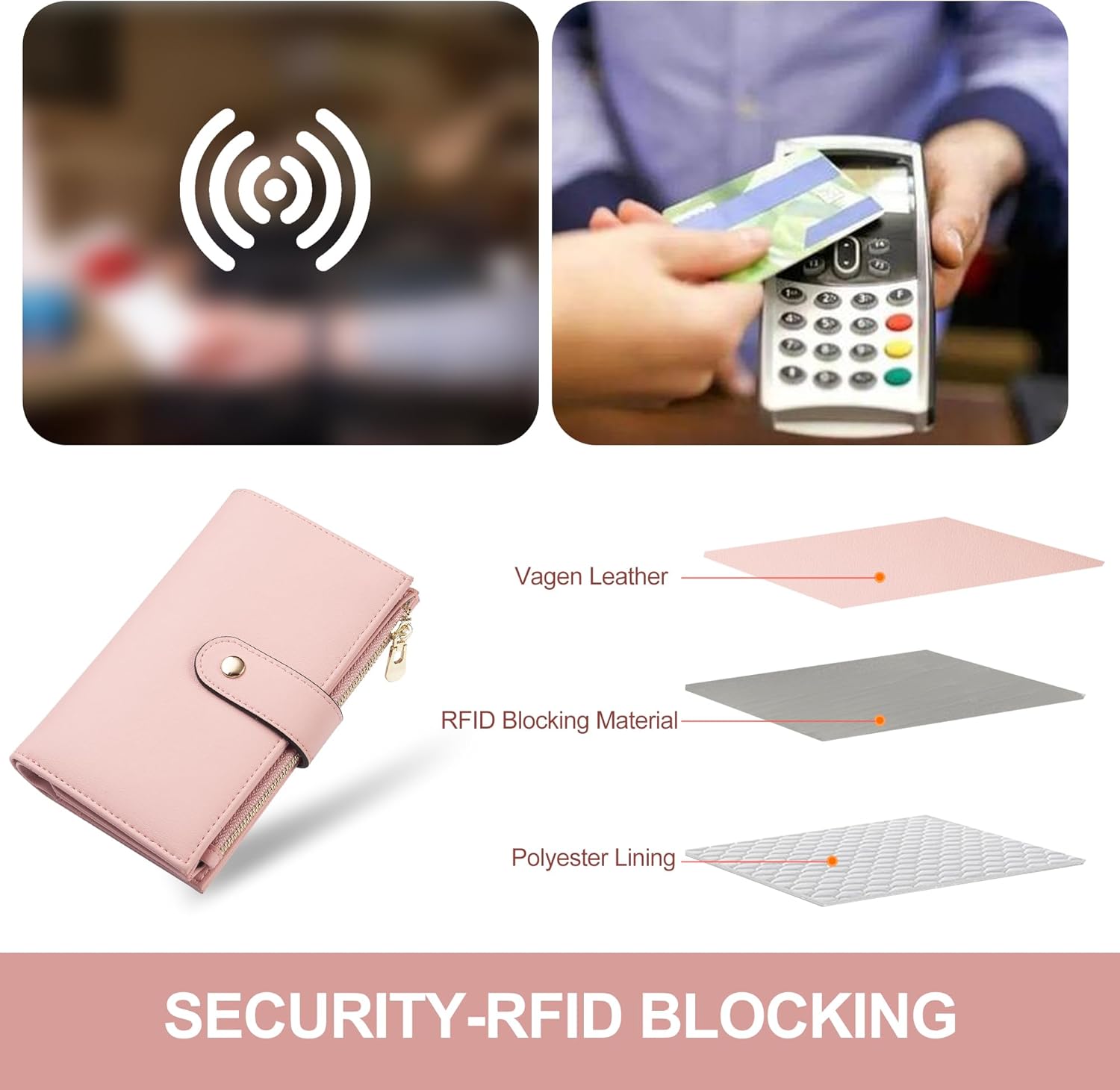 Womens Wallet RFID Blocking Leather Trifold Clutch Wallet Credit Card Holder Ladies Travel Wallet Purse with Pen Holder - Image 5