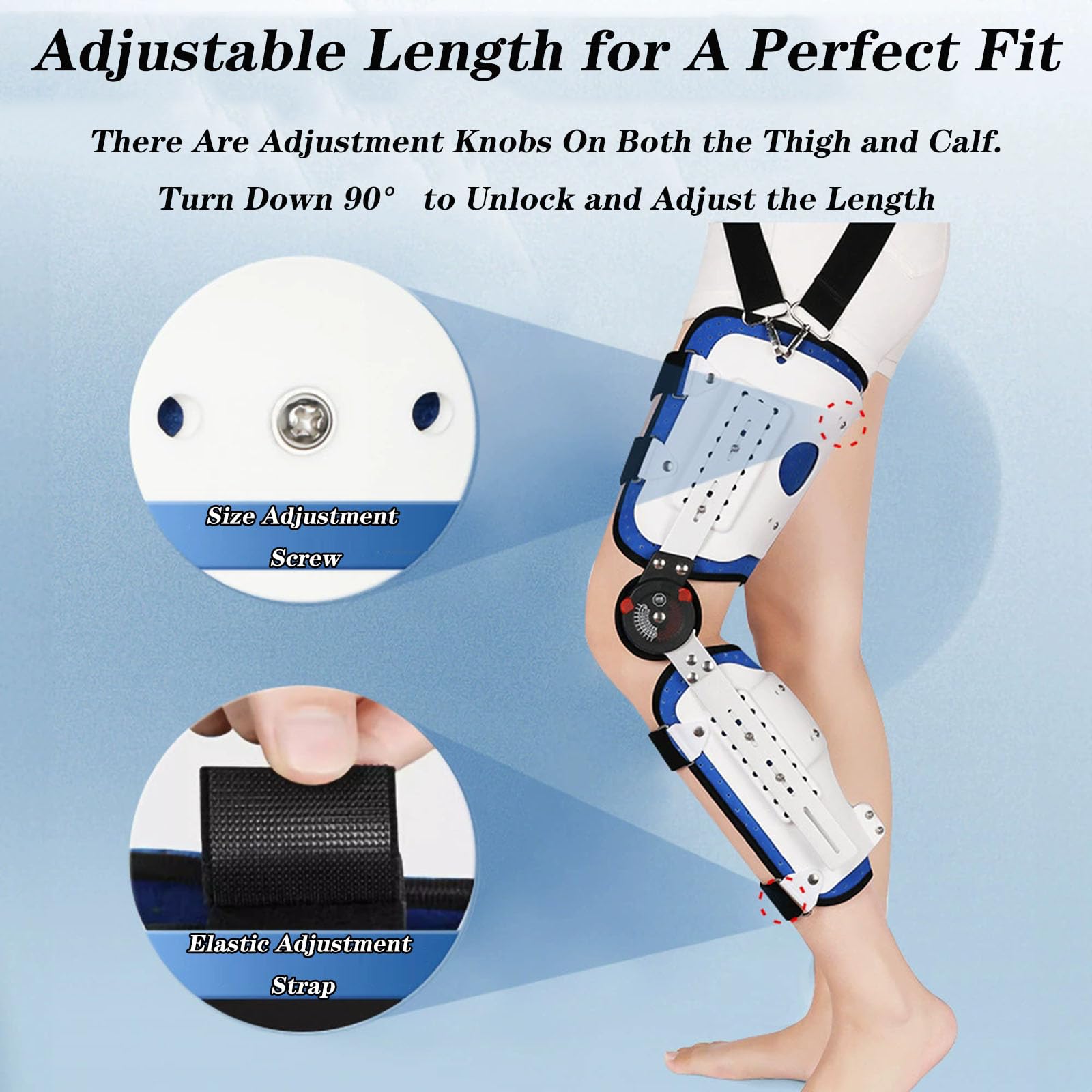 SFKLYU Inmovilizador de Rodilla Ajustable, Rodillera con Bisagras, Soporte Estable para la Rodilla con Estabilizadores Laterales y Bisagras para Hombres Mujeres,S