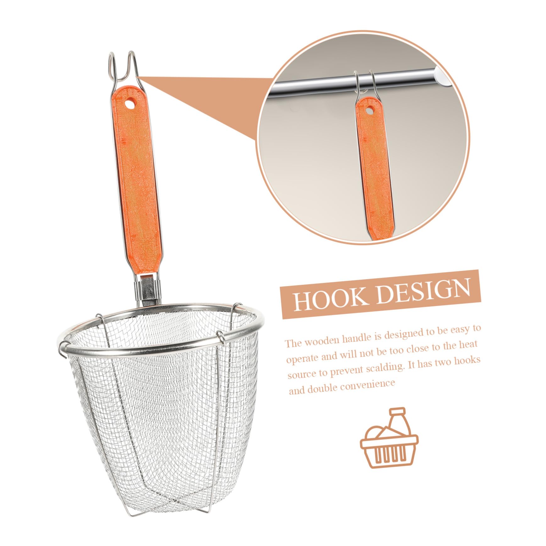 LABRIMP Colador de Acero Inoxidable para Fideos y Pasta con Mango de Madera de 14 Cm, Cesta Escurridora Resistente y Ligera, Utensilio de Cocina Adecuado para Cocción y Escurrido, Juego