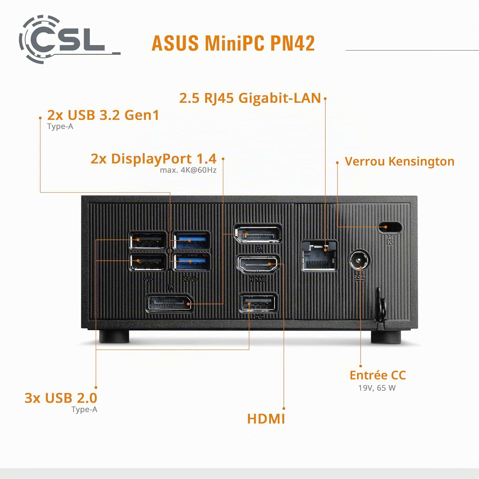 Mini PC ASUS PN42 avec Windows 11 Famille, Intel N100 4X 3400 MHz Turbo, 1000 Go M.2 SSD, 16 Go DDR4-RAM, Intel UHD, HDMI 2.0, DP 1.4, USB 3.2, BT 5.1, WLAN