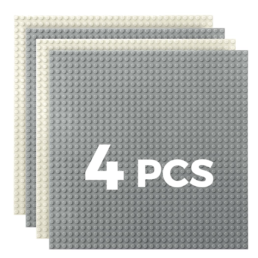Classic Baseplates Building Plates-10" x 10" Building Boards,100% Compatible with All Major Brands and Activity Table, Creative Platforms Mats for Toy Bricks (Gray White, 4 Pack)