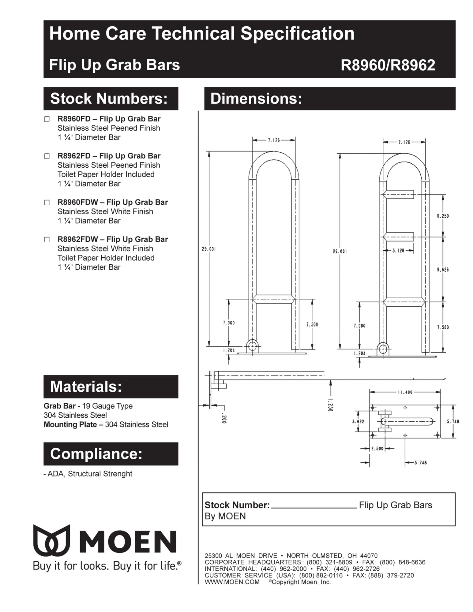 Moen R8960FD - Barra de sujeción para baño (76,20 cm, con mango texturizado, 76,20 cm)
