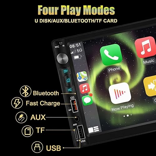 Miniatura 12 de Estéreo de automóvil de un solo DIN compatible con Apple Carplay y Android Auto, pantalla táctil plegable HD motorizada de 7 pulgadas, cámara