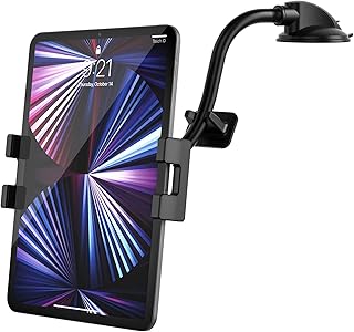 Uchwyt na tablet na deskę rozdzielczą, woleyi gęsia szyja długie ramię samochodowy uchwyt na tablet z przyssawką do iPada Pro 9.7, 11, 12,9/Air Mini 5 4 3 2, Galaxy Tabs, iPhone Series, więcej smartfonów i tabletów o przekątnej 12-13"