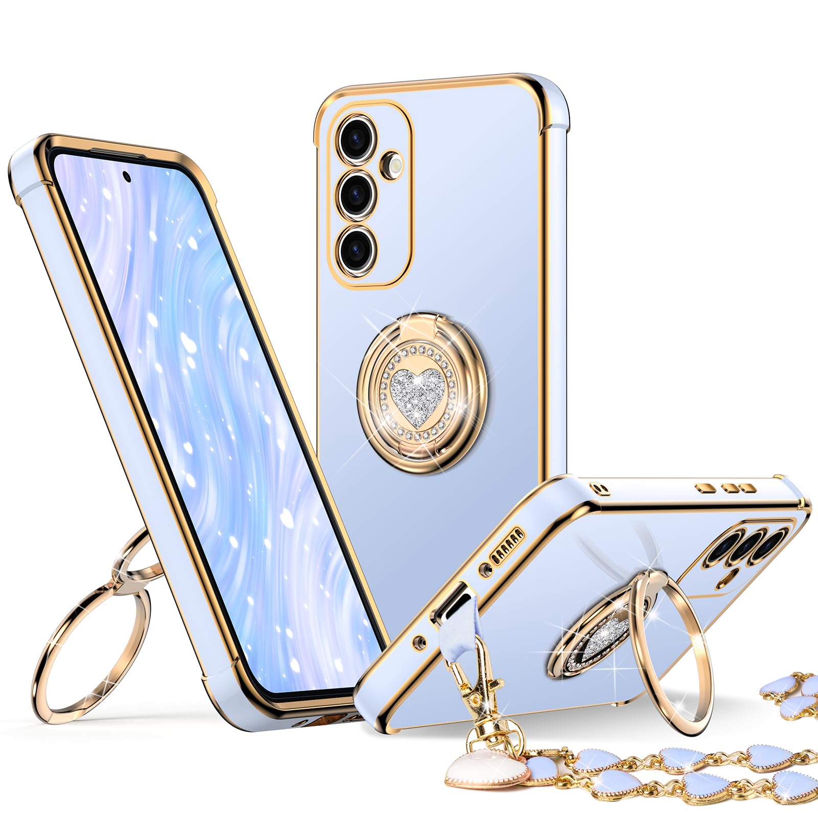 XYZ for Galaxy S25 Plus Case with Stand, for Samsung Galaxy S25 Plus Case with Double Ring Kickstand, Women Girls Cute Love-Heart Bling Luxury