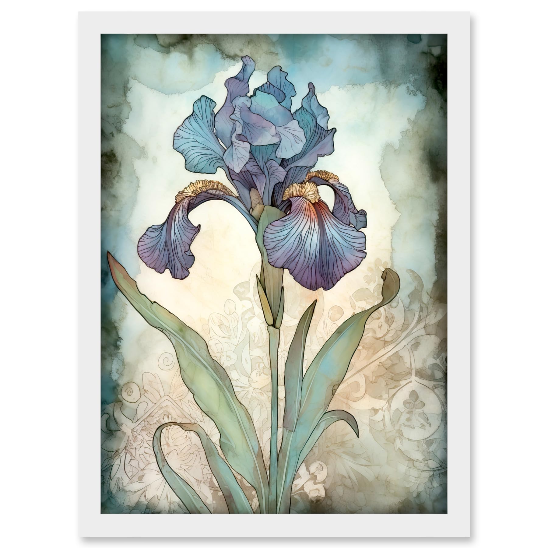 Artery8 A Single Iris Flower Watercolour Illustration Artwork Framed A3 Wall Art Print