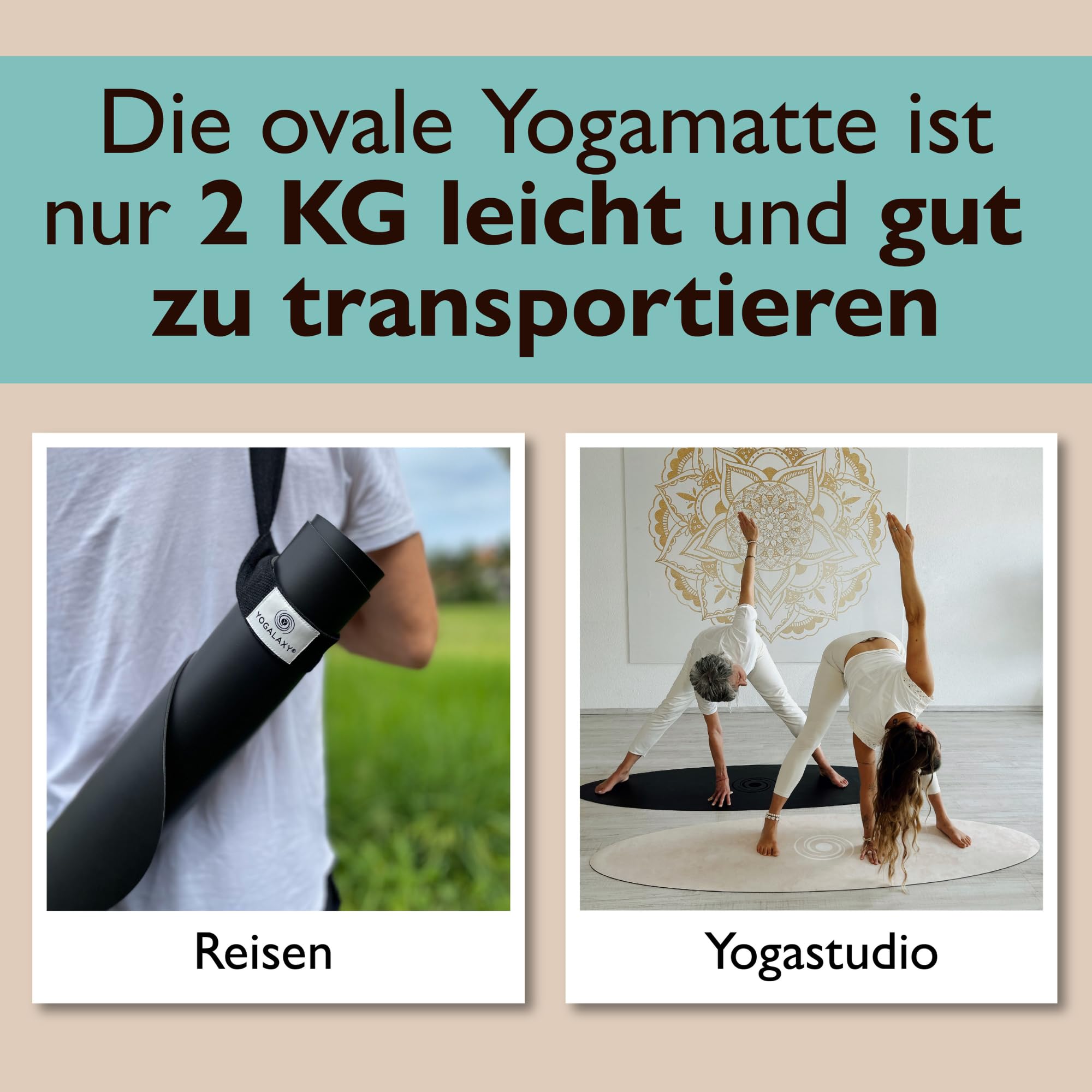 Surfstyle - Esterilla de yoga ovalada, antideslizante, incluye correa de transporte, esterilla deportiva para fitness y pilates, caucho natural, superficie de microfibra de botellas de PET